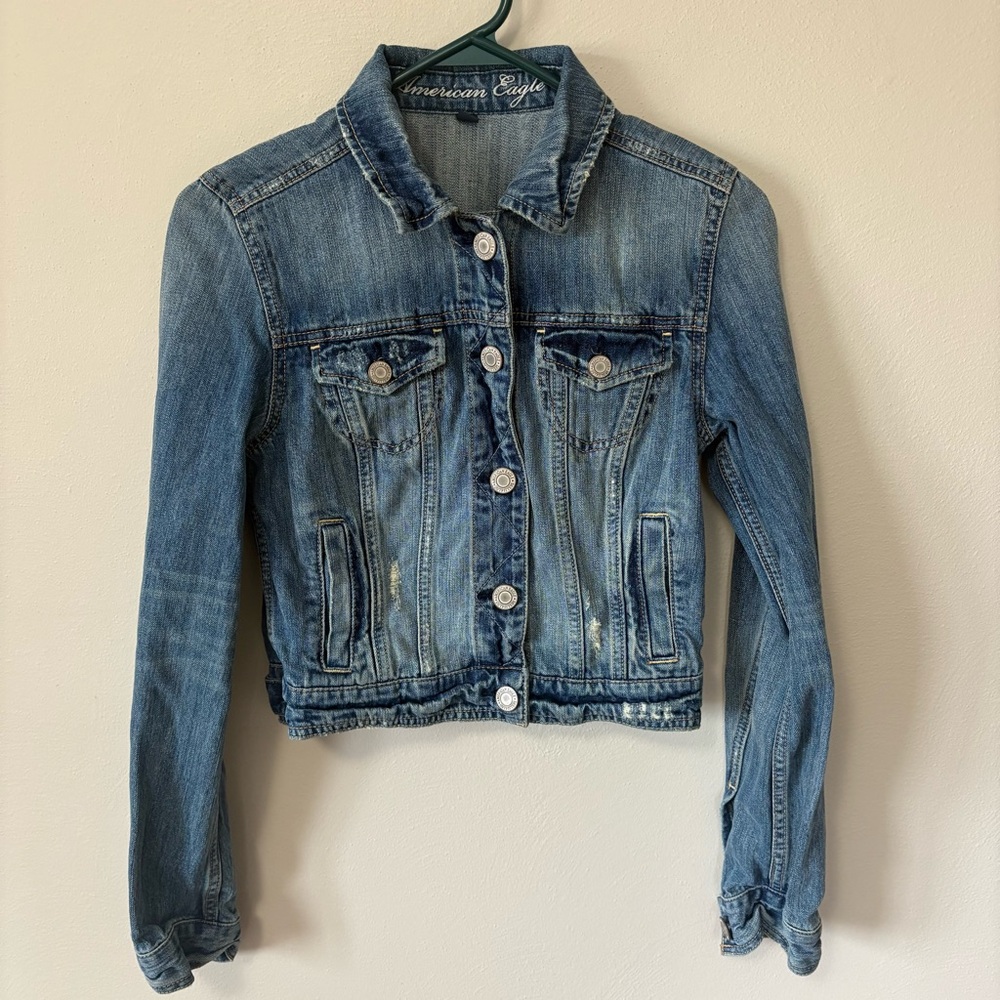 Y2K American Eagles Jean Jacket Distressed Cropped